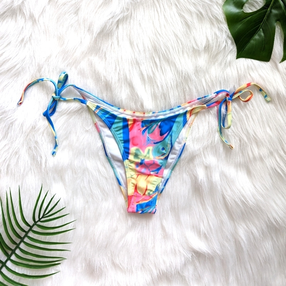 Abstract colorful tie dye pattern adjustable bikini bottom size S M L
